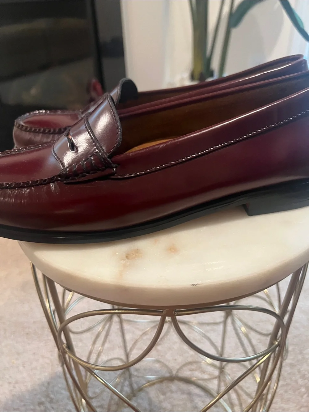 Bass Men's Burgundy Leather Penny Loafers